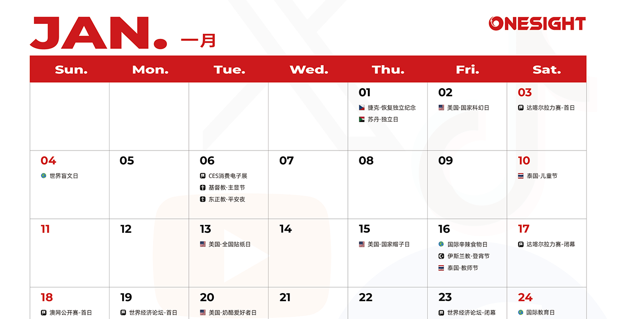 1月海外营销日历:新年,CES,国际清洁能源日,数据隐私日,国际教育日…
