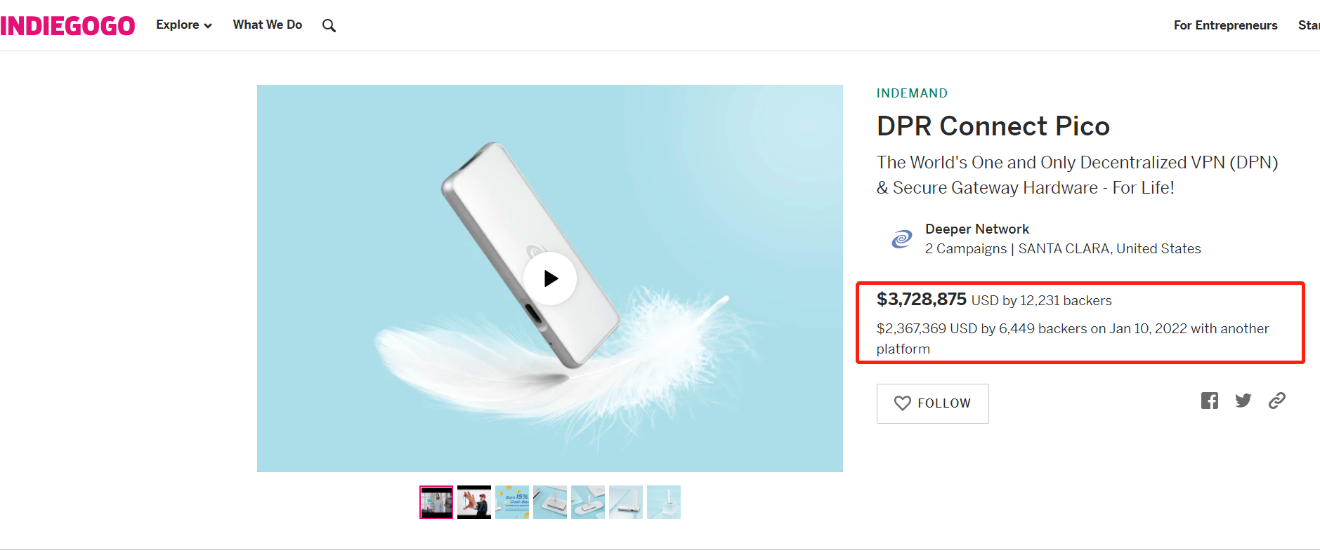 Indiegogo InDemand项目示例