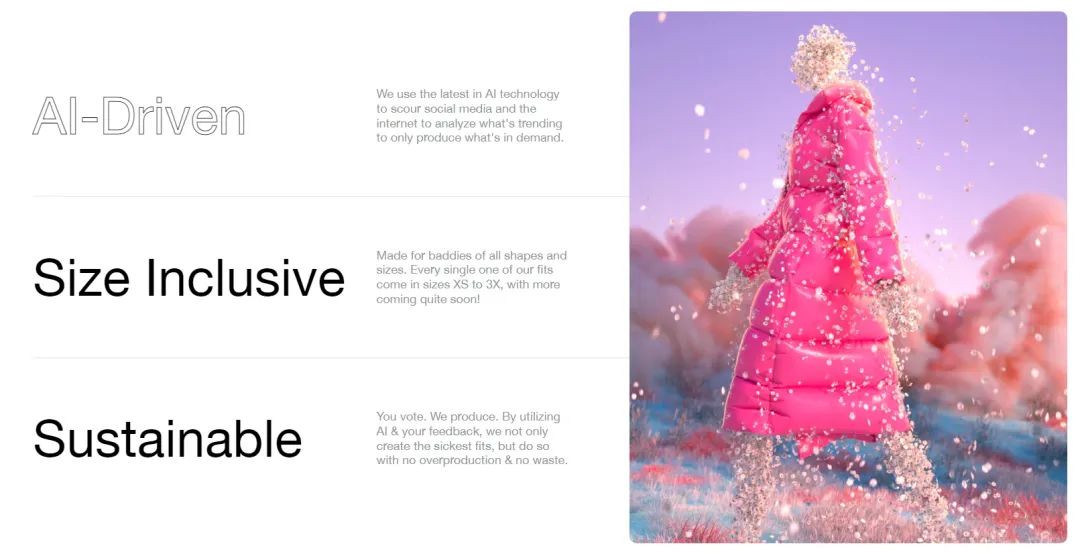 独具特色的女装时尚DTC品牌,主打AI设计和前卫风格