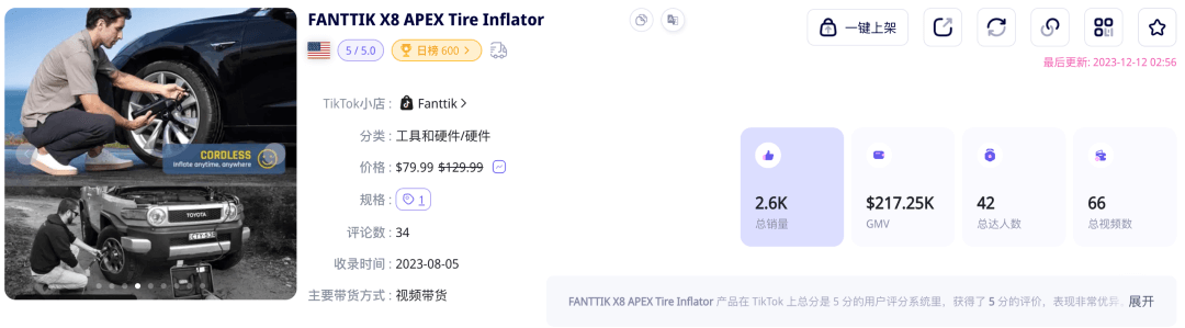 GMV400万美元!户外工具与储能品牌Fanttik登上TikTok美国小店榜Top4,公路旅行风靡北美