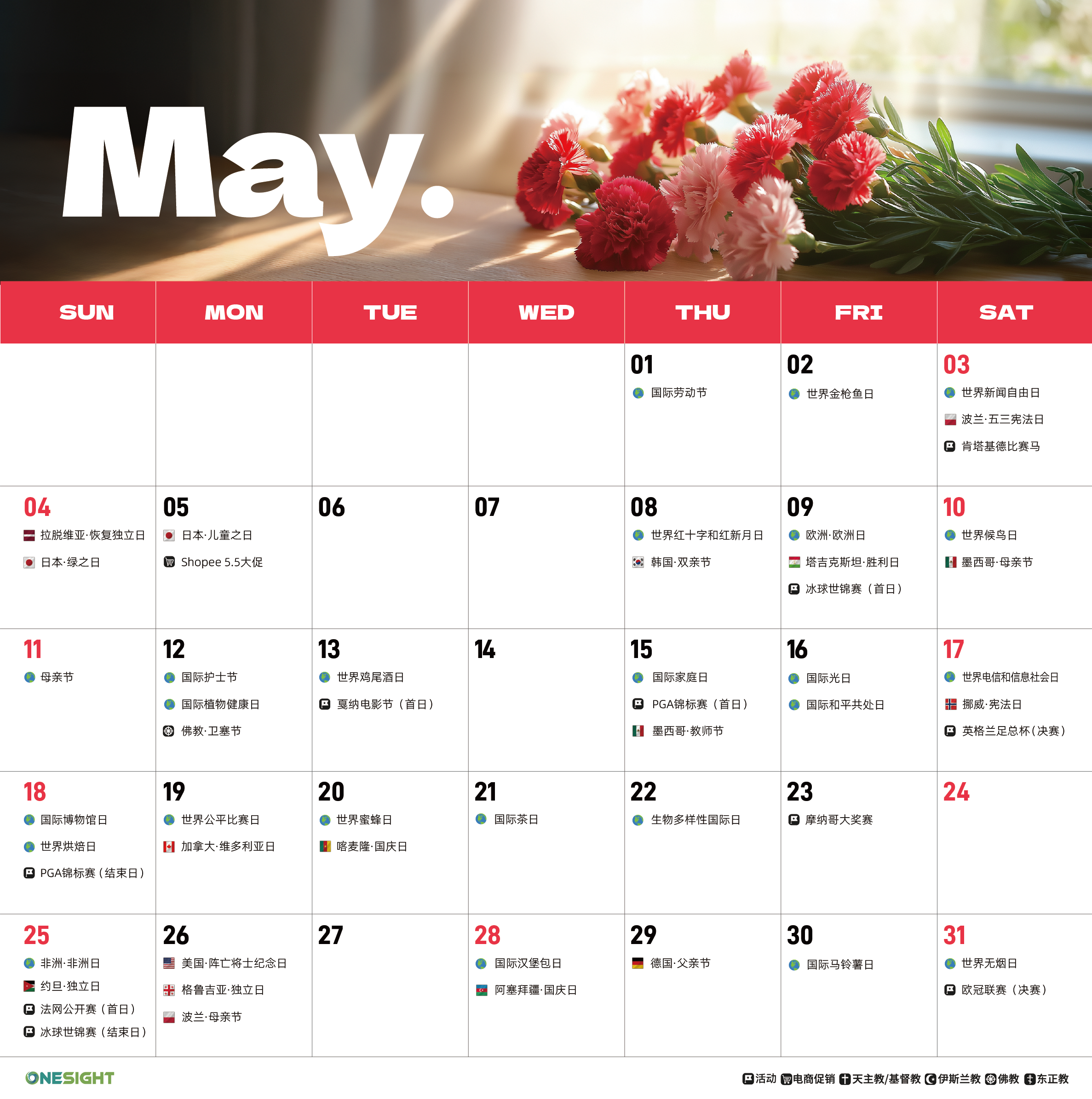 5月海外营销日历:母亲节,国际劳动节,世界无烟日,国际茶日,世界烘焙日...