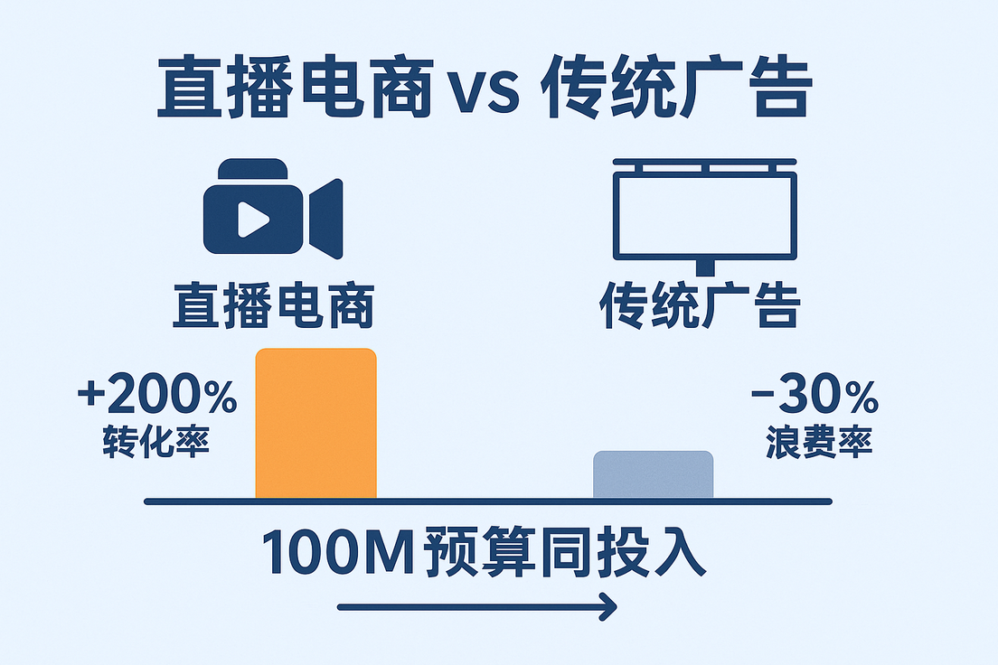 直播电商vs传统广告!为什么同样100万预算,投直播能卖爆,投广告却打水漂?到底谁是出海新赛道?