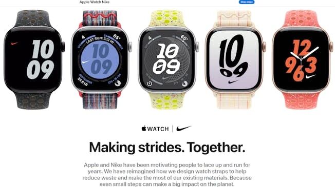 Screenshot of Nike Apple Watch landing page