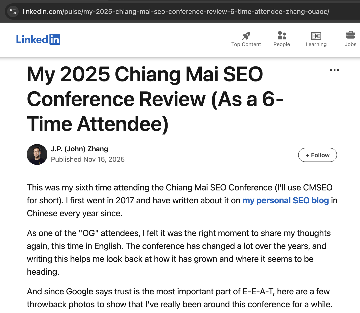 我是如何用一篇 LinkedIn 文章,在海外 SEO 圈实现“一石多鸟”的?