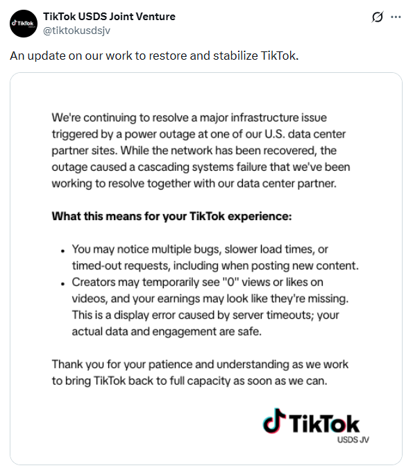 TikTok美区大面积故障已修复,卖家流量和销量掉了超50%