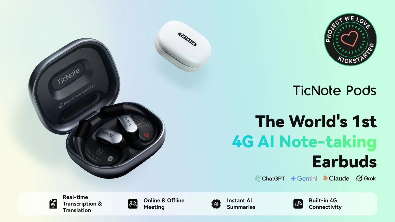 TicNote Pods: World's 1st 4G AI Note-Taking Earbuds by Mobvoi — Kickstarter