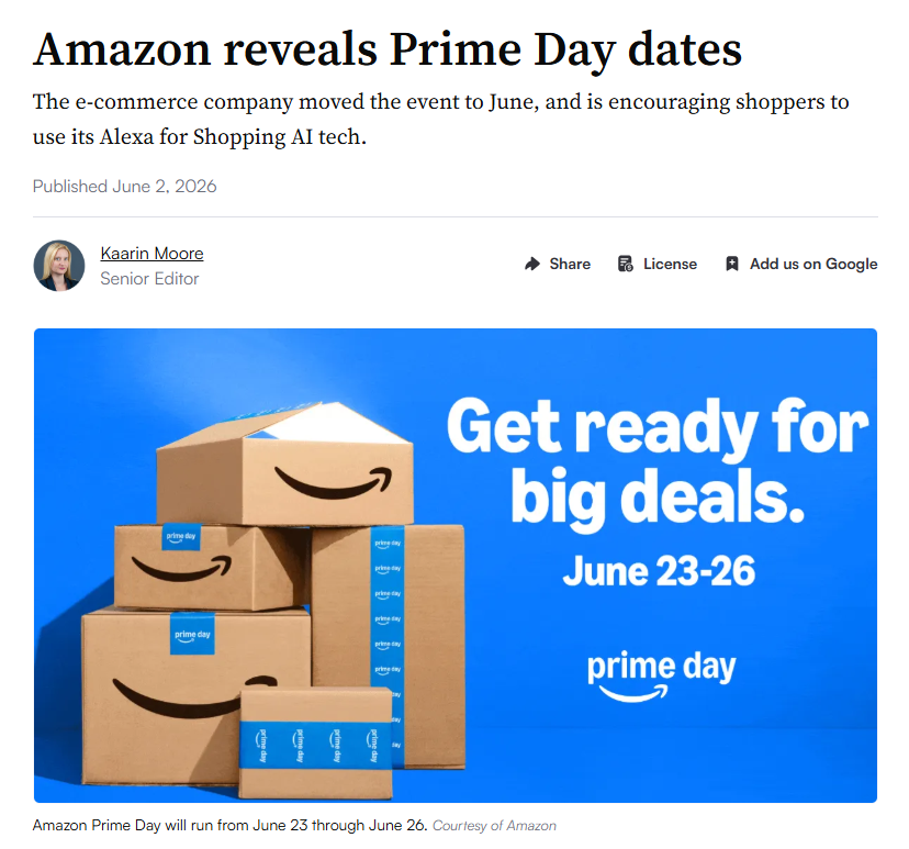 亚马逊2026年Prime Day促销档期正式官宣定档;Temu 与 Shein 每年从德国“抽走”数十亿欧元 ;