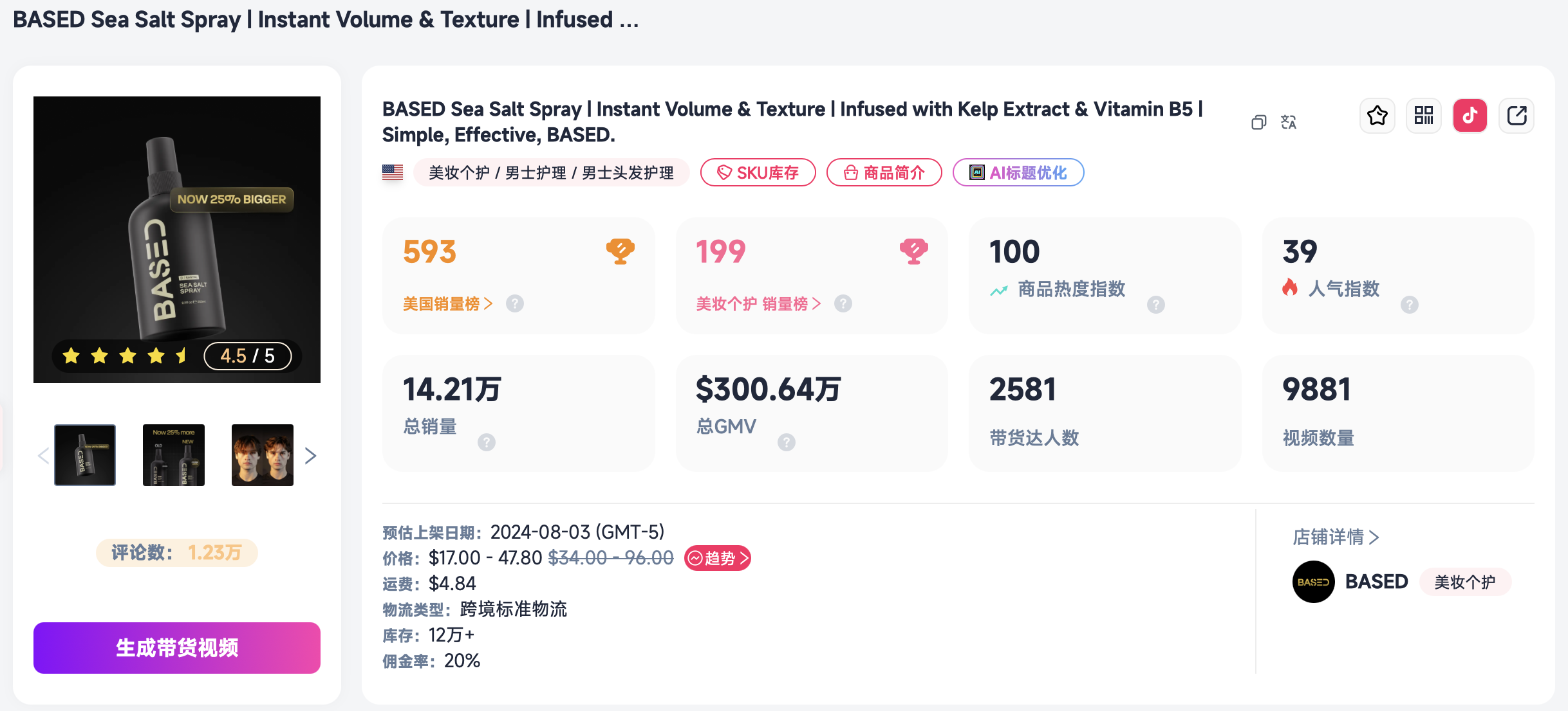 “海边发型”火到 TikTok,一瓶海盐喷雾在美区卖出300万美元